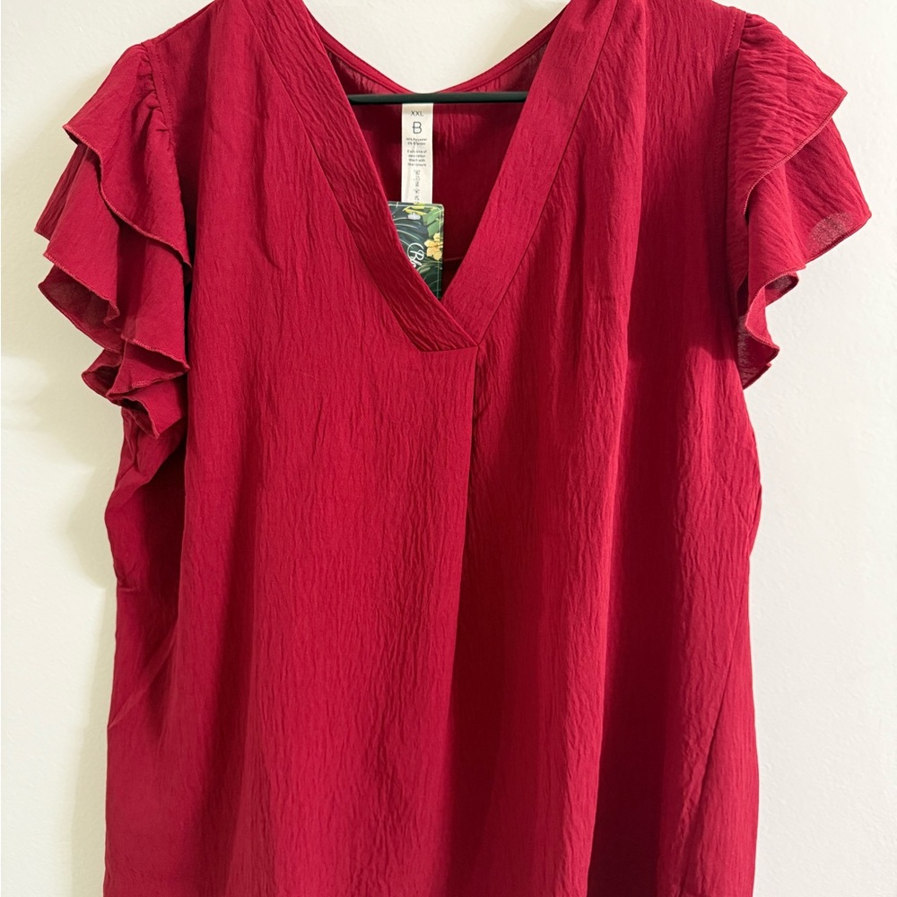 Elegant Red Ruffle Sleeve Top
